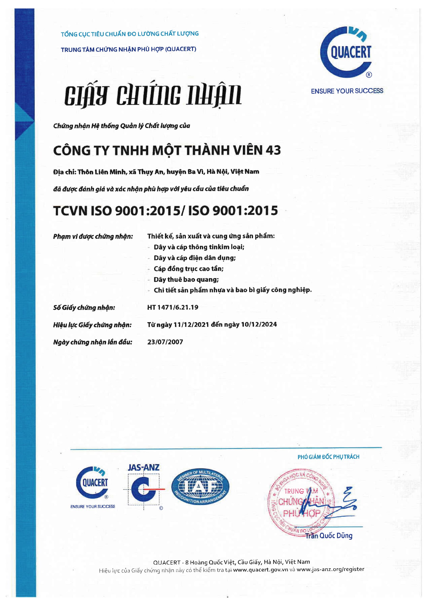 chứng chỉ ISO Z43